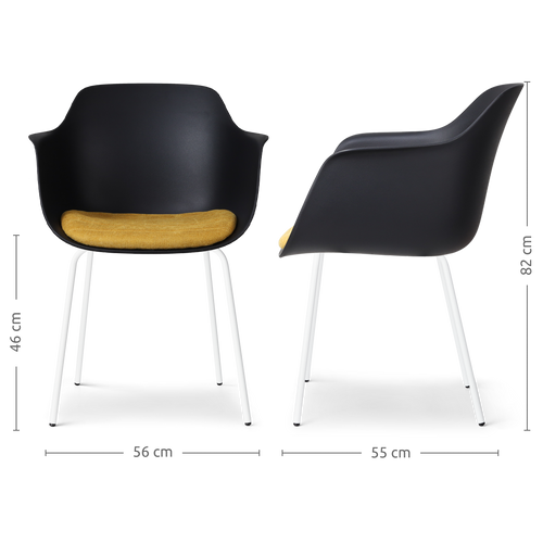 Nolon Nora-Liz Eetkamerstoel Zwart - Okergeel Kussen - Witte Poten - vtwonen shop