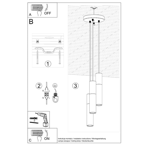 Sollux Lighting Hanglamp BORGIO 3P wit - 20x20x110cm