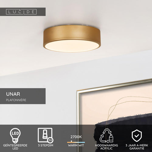 Lucide plafonnière UNAR - Geïntegreerde LED - Mat Goud / Messing