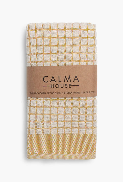 Calma House Keukenhanddoeken (set van 2 stuks) Oporto - Mosterd - 50x50