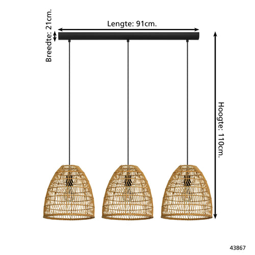 EGLO hanglamp Ayesgarth - e27 - 91 cm - zwart/hout - vtwonen shop