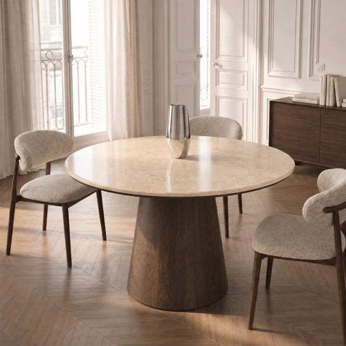 Premium Interiors - Eettafel VERO - multiplex en marmer beige marmer en donker notenhout 120cm