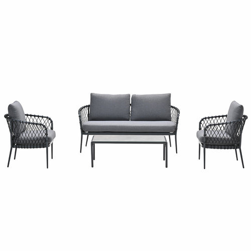 Tropea loungeset - 4-dlg - carbon black - rope donker grijs - vtwonen shop