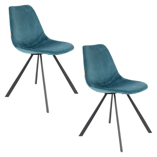 Dutchbone Franky Eetkamerstoelen Blauw - Set van 2 - vtwonen shop