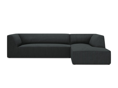 Micadoni rechter hoekbank Ruby 4-zits, ribfluwelen, zwart - 180x273x69cm