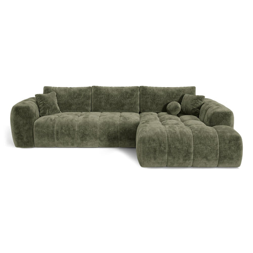 Premium Interiors - Rechthoekige hoekbank met slaapfunctie en opbergruimte SKY - gewaafd fluweel vintage groen 310cm