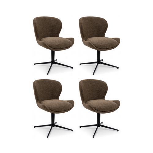 Furnhouse eetkamerstoel Nicklas - Donkerbruin - Stof (Bouclé) - Set van 4