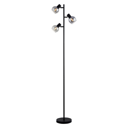 Lighto - Art deco vloerlamp zwart met smoke glas 3-lichts - Juna