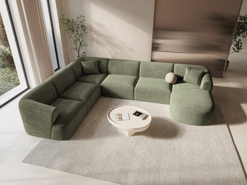 Cosmopolitan Design Modulaire panoramische hoekbank links Campi 7-zits, ribfluwelen mosgroen - 255x330x70cm