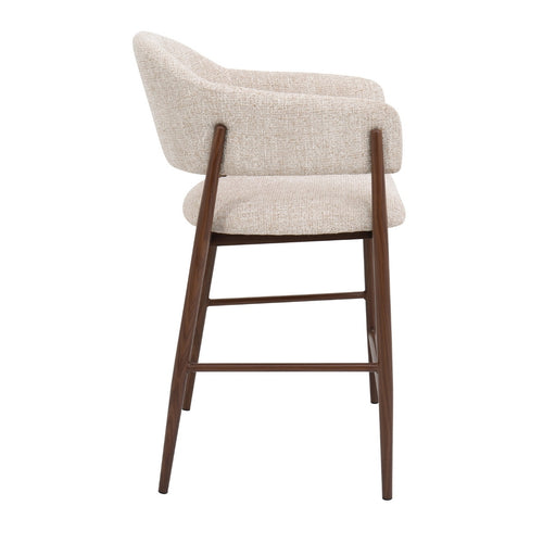 DÉJA Living Barstoel Dénia - Beige/Walnoot Stof - Zithoogte 65cm - Set van 2 - vtwonen shop