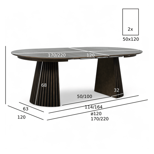Furnhouse uitschuifbare eettafel Svendborg - Gerookt eikenhout - Ø 120/220x120 cm