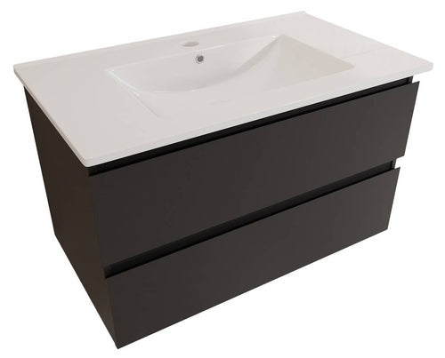 LOMAZOO badkamermeubel Marenza - zwevend - wit keramiek - mat zwart - 80 cm