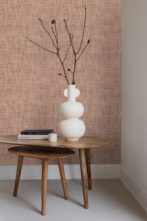 Origin Wallcoverings behang geweven linnenstructuur terracotta roze - 50 x 900 cm - 348054