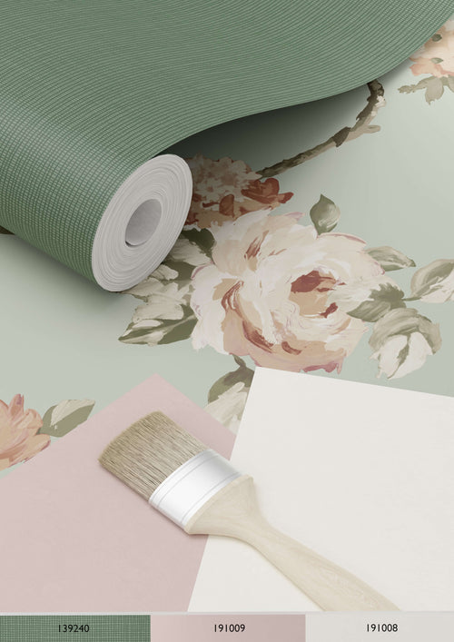 ESTAhome behang vintage bloemen vergrijsd mintgroen en zacht roze - 53 cm x 10.05 m - 139291