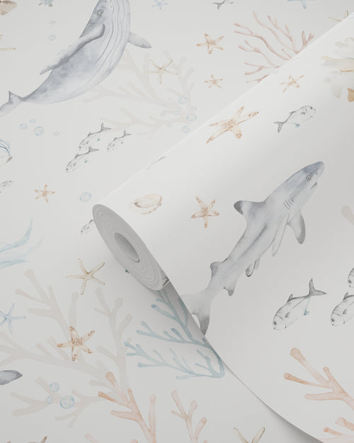 ESTAhome behang onderwaterwereld beige en vergrijsd blauw - 50 x 900 cm - 131261 - vtwonen shop