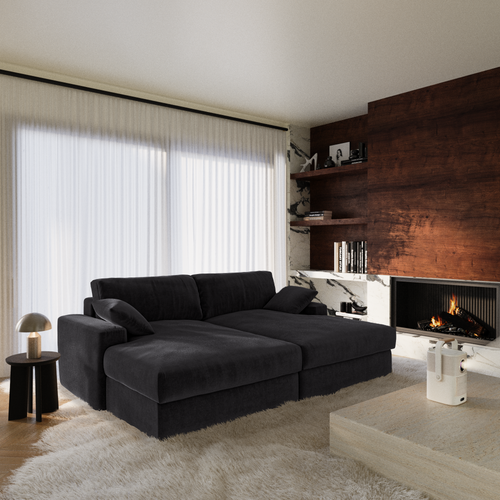 Premium Interiors - Sofa PLUM - fluweel zwart 260cm