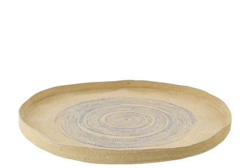 J-Line wanddecoratie Dienblad Rond Gestreept - zeegras - naturel/blauw - large