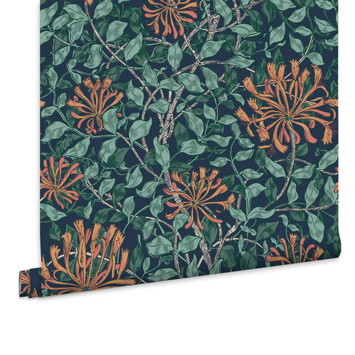 William Morris at Home Vliesbehang - Honeysuckle Tidewater Blue