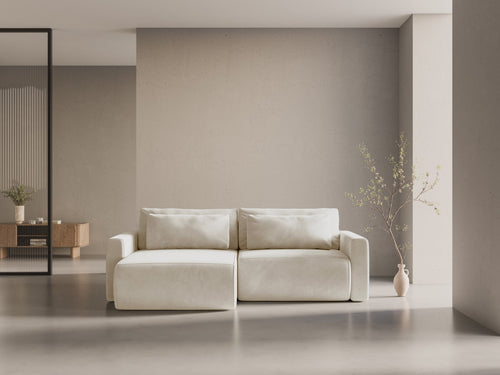 Cosmopolitan Design Omkeerbare converteerbare hoekbank met opbergdoos Belfast 3-zits, flueel ivoor - 149x240x84cm