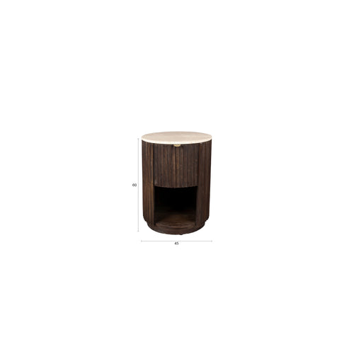 Dutchbone Marlow Bijzettafel/Nachtkastje Rond 45 cm Travertin/ Hout - Bruin