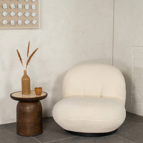 Giga Meubel Bijzettafel Aletta - Bruin/Beige - Mangohout/Travertin - 40x40cm