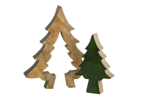 J-Line decoratie Kerstboom Puzzel - hout - groen/naturel - large