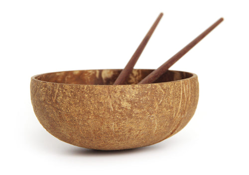 Furnilux Kokoskommen met eetstokjes - Set van 2 - handgemaakt -  geschenkdoos - 13x13x15cm