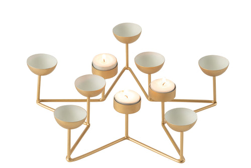 J-Line theelichthouder Ster - metaal- wit/goud