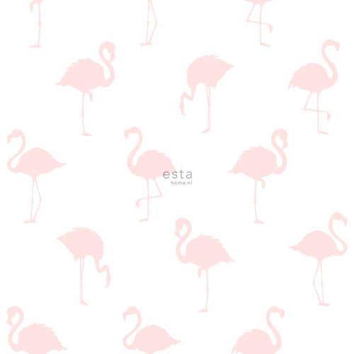 ESTAhome behang flamingo's licht roze en wit - 53 cm x 10.05 m - 138918