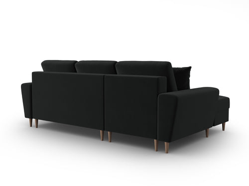 Cosmopolitan Design Uitklapbare hoekbank links met opbergdoos Kyoto 4-zits, flueel zwart - 145x241x88cm