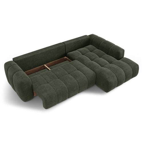 Premium Interiors - Rechthoekige hoekbank met slaapfunctie en opbergruimte SKY - kruisbinding  vintage groen 310cm