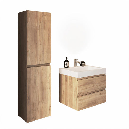 LOMAZOO badmeubelset Azuro - met kolomkast & witte wastafel - licht eiken - 60 cm