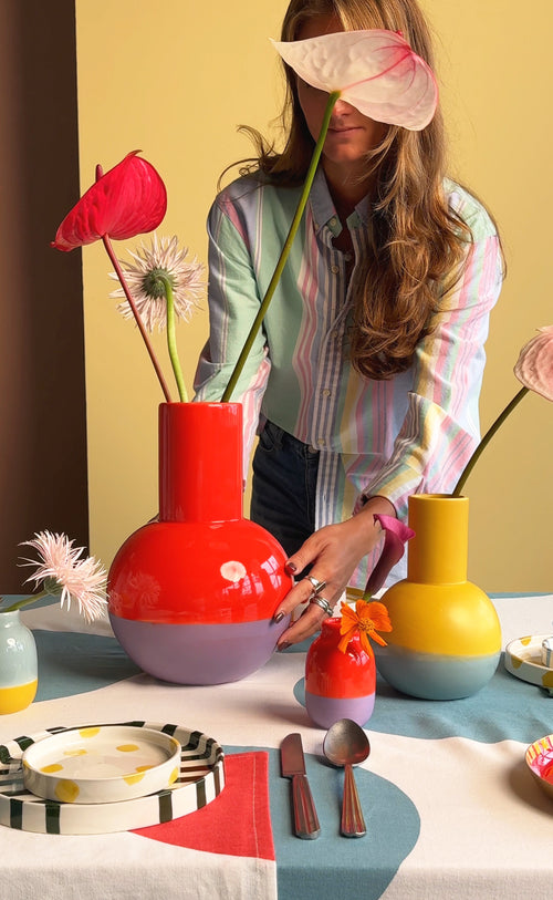 vtwonen - Vaas - Bloemenvaas - Keramiek - Rood/Lila - Set van 2