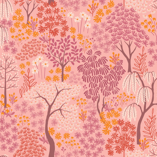 ESTAhome behang bomen en bloemen roze, paars en oranje - 50 x 900 cm - 131188 - vtwonen shop