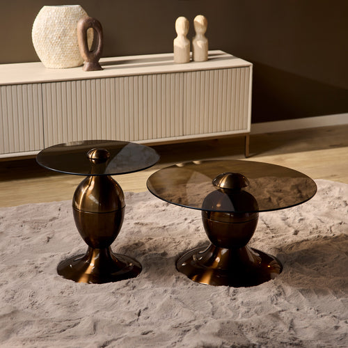 StarFurn Salontafel June - Rond Bruin Glas - Set van 2 - 70x70x39cm - vtwonen shop