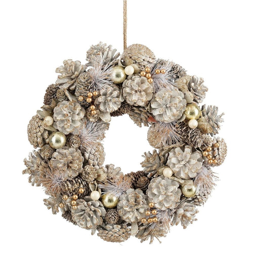 Mica Decorations Kerstkrans Hanley H9 x Ø45 cm - Deurkrans met Dennenappels - Kerst Krans Deur en Tafel - Multifunctionele Kerstversiering - Wit