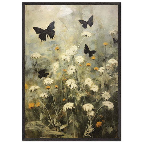 Artfulprints Poster met Lijst Butterflies in flowerfield 2   - 70x100 cm - Groen