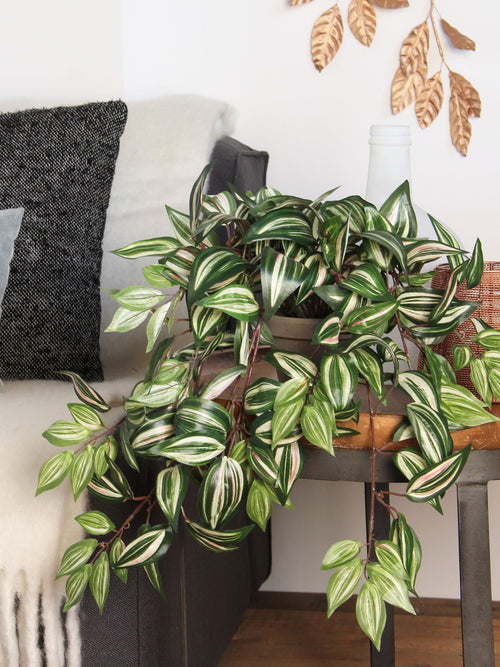 Mica Decorations Tradescantia Kunst Hangplant in Bloempot Stan - H45 x Ø25 cm - Groen
