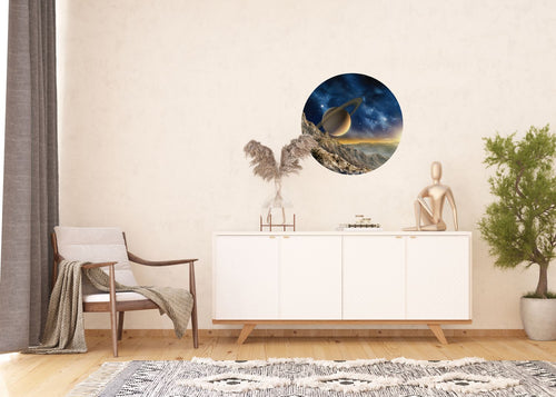 Sanders & Sanders zelfklevende behangcirkel planeten in de ruimte blauw en beige - Ø 70 cm - 601102