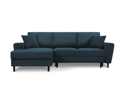 Cosmopolitan Design Uitklapbare hoekbank links met opbergdoos Kyoto 4-zits, ribfluwelen, donkerblauw - 145x241x88cm