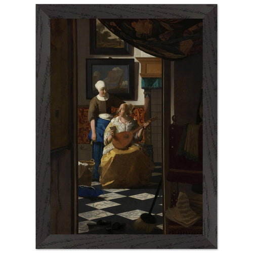 Artfulprints Poster met Lijst Johannes Vermeer - De liefdesbrief   - A4 21x29.7 cm - Bruin