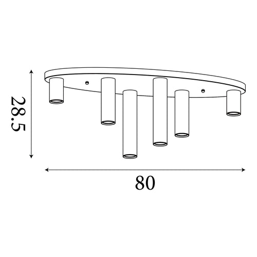 Searchlight plafondlamp Tubes - 6 lichts - 80  x 28.5   cm - zwart brons messing