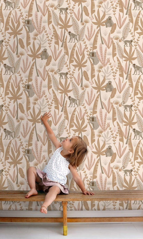 ESTAhome behang jungle apen terracotta roze - 50 x 900 cm - 139737