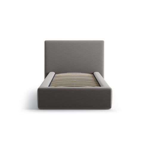 Cosmopolitan Design - Opbergbed met hoofdeinde Asti 90x200cm flueel donkergrijs - 220x130x95cm