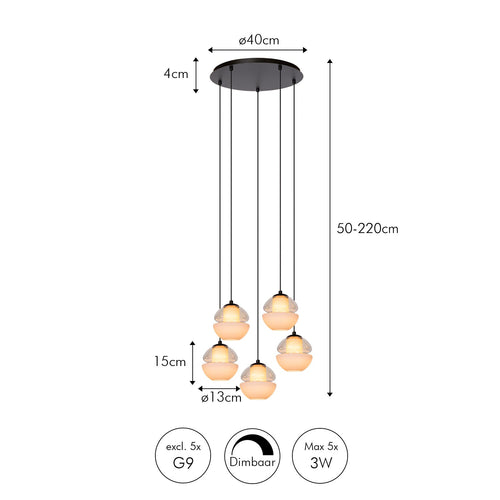 Atmooz hanglamp Reese 5 - zwart - Ø 40 x H 220 cm - G9