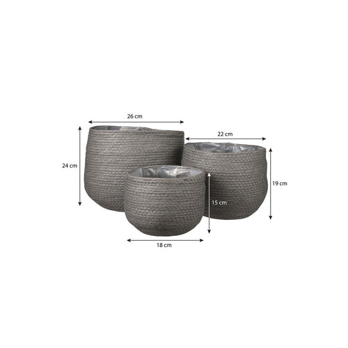 Mica Decorations Jorck Plantenmand - Set van 3 - H24 x Ø26 cm - Papier - Grijs