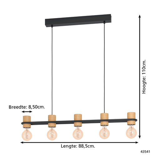 EGLO hanglamp Chieveley - e27 - 88,5 cm - zwart/bruin - vtwonen shop