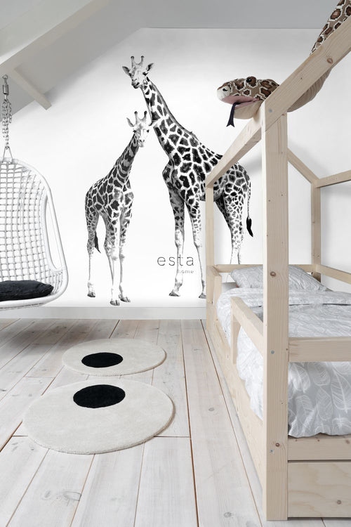 ESTAhome fotobehang giraffen zwart en wit - 139.5 x 279 cm - 158701 - vtwonen shop
