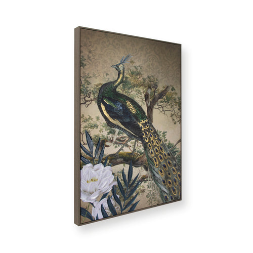 Art for the Home Canvas met handgeschilderde details - Peacock in paradise - 70x50cm