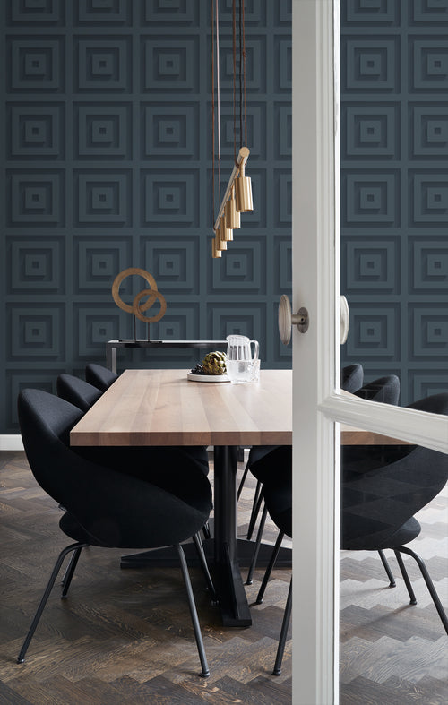 Origin Wallcoverings behang 3d vierkanten donkerblauw - 50 x 900 cm - 347975 - vtwonen shop